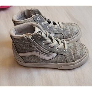 Vans Sk8 Silver Glitter Side Zip Shoes Toddler Size 9 Off The Wall High Top